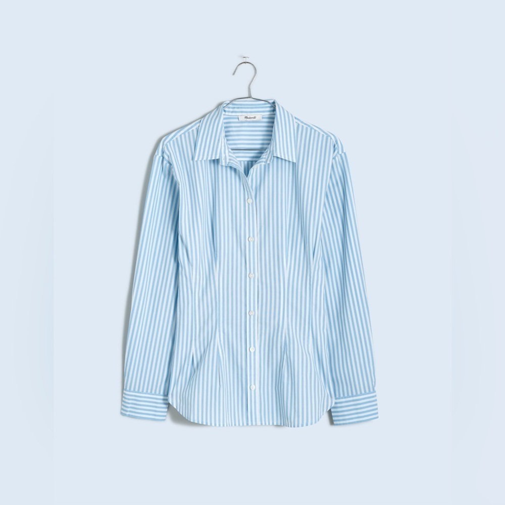 Madewell Darted Long-Sleeve Button-Up Shirt NP043 Sz 4 Powder Blue Striped NWT